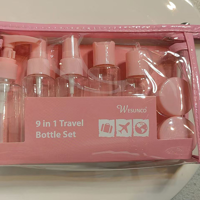 Σετ ταξιδιού 9 τεμαχίων από πλαστικό, 60ml, με μπουκάλια, σετ με τσαντάκι με φερμουάρ, δοχεία καλλυντικών, αντλία λοσιόν, σπρέι, μπουκάλια με καπάκι flip-top