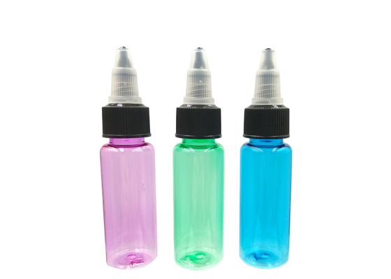 Πολυ Dropper συμπιέσεων χρωμάτων πλαστικός πορφυρός πράσινος μπουκαλιών με την κάλυψη ακρών